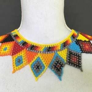 Handmade Mexican Huichol Bead Necklace - Huichol Folk Art Jewelry